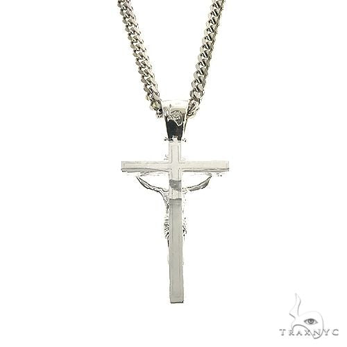 Silver Crucifix Jesus Cross Cuban Chain Set With Miami Cuban Chain 67201 - Image 4
