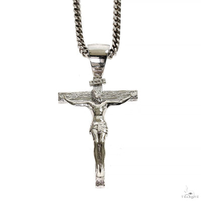 Silver Crucifix Jesus Cross Pendant  Franco Chain Set 70024 - Image 1