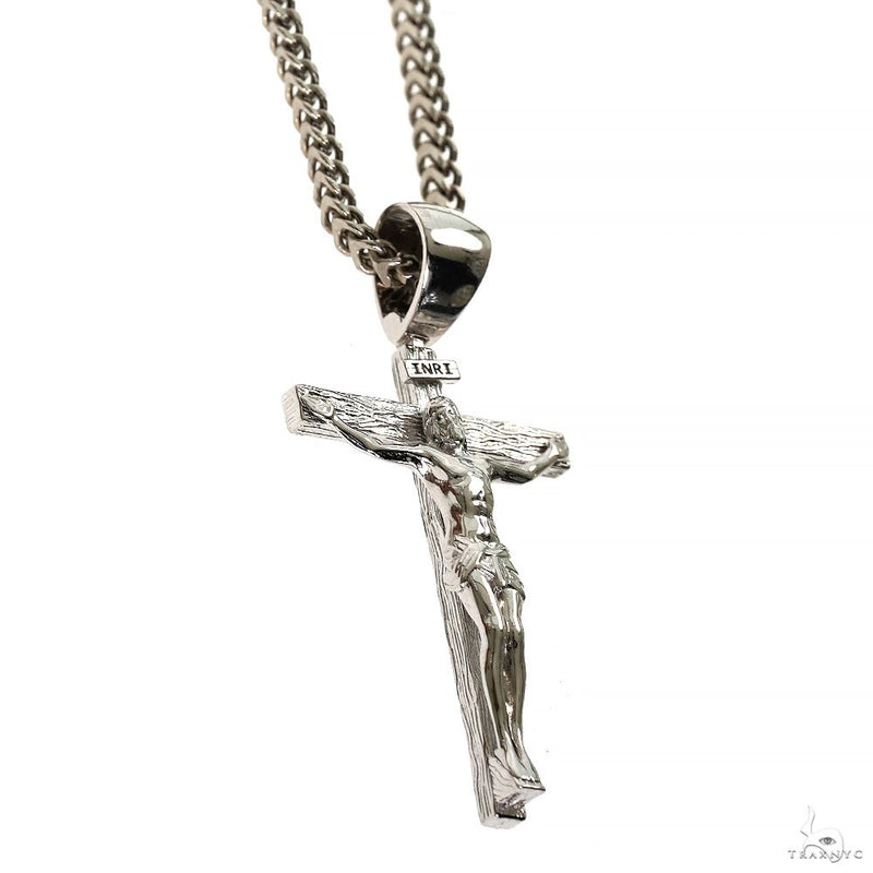 Silver Crucifix Jesus Cross Pendant  Franco Chain Set 70024 - Image 2