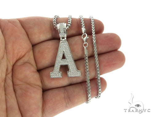CZ Silver Initial(A) Pendant 24 Inches Franco Chain Set 58469 - Image 4