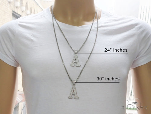 CZ Silver Initial(A) Pendant 24 Inches Franco Chain Set 58469 - Image 7