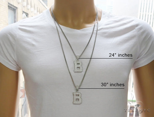 CZ Silver Initial(B) Pendant 24 Inches Franco Chain Set 58470 - Image 7