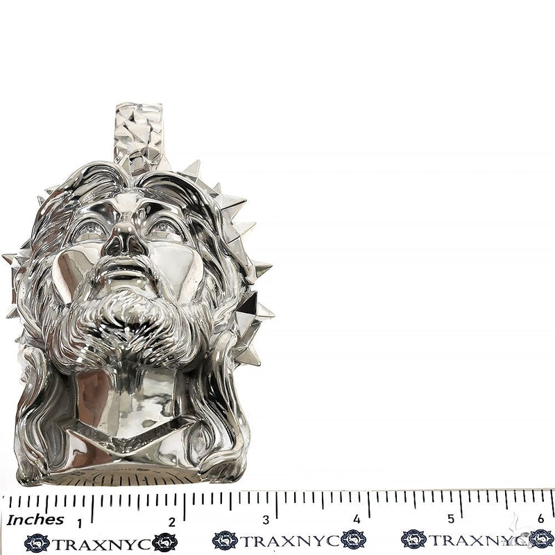 Silver Spikes Crown Jesus Head Pendant X-Large Size 70025 - Image 5