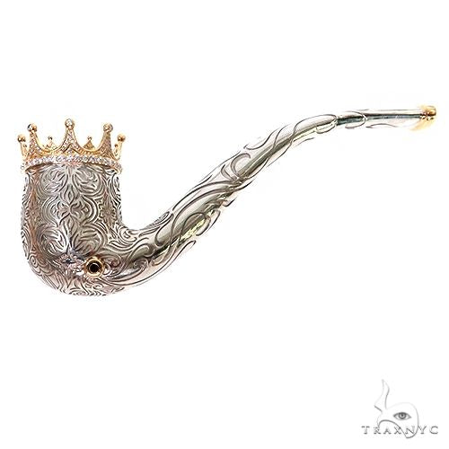 Silver and Gold Smoking Crown Diamond Pipe 67555 - Image 1