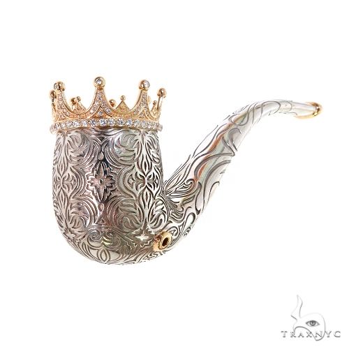 Silver and Gold Smoking Crown Diamond Pipe 67555 - Image 2