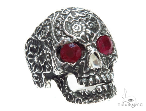 Skull Bezel Ruby Silver Ring 41504 - Image 1