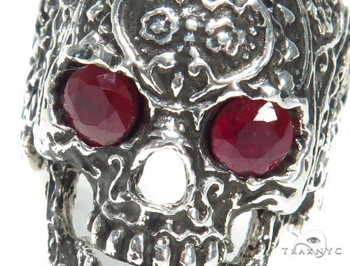 Skull Bezel Ruby Silver Ring 41504 - Image 3