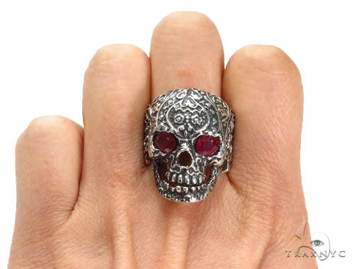 Skull Bezel Ruby Silver Ring 41504 - Image 6