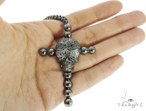 Skull and Cross Crucifix Black Diamond Pendant Chain 49785 - Image 11