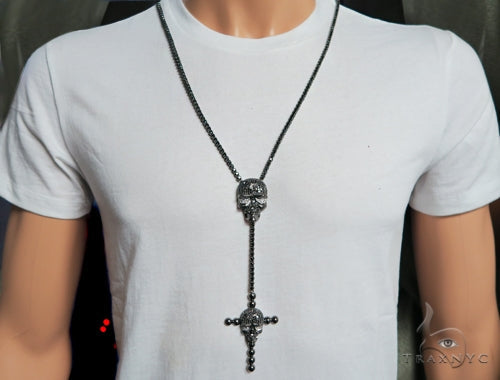 Skull and Cross Crucifix Black Diamond Pendant Chain 49785 - Image 18