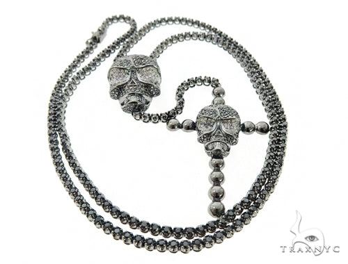 Skull and Cross Crucifix Black Diamond Pendant Chain 49785 - Image 2