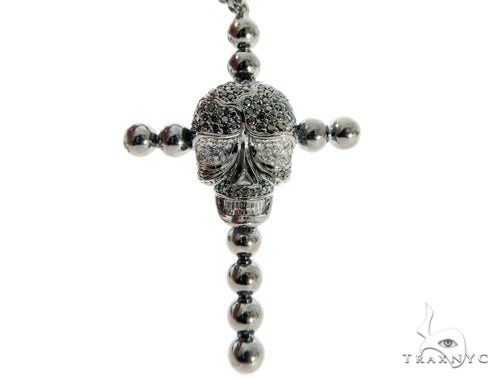 Skull and Cross Crucifix Black Diamond Pendant Chain 49785 - Image 7