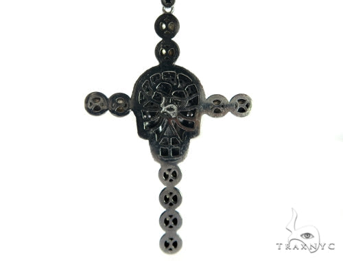 Skull and Cross Crucifix Black Diamond Pendant Chain 49785 - Image 9