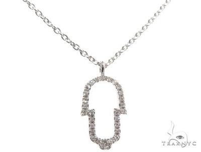 Small White Gold Hamsa Hand Diamond Necklace 64480 - Image 1
