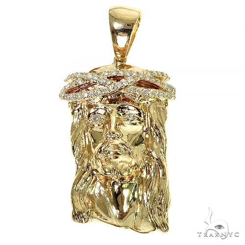 Solid 14K Gold Diamond Crown Jesus Pendant 66406 - Image 1