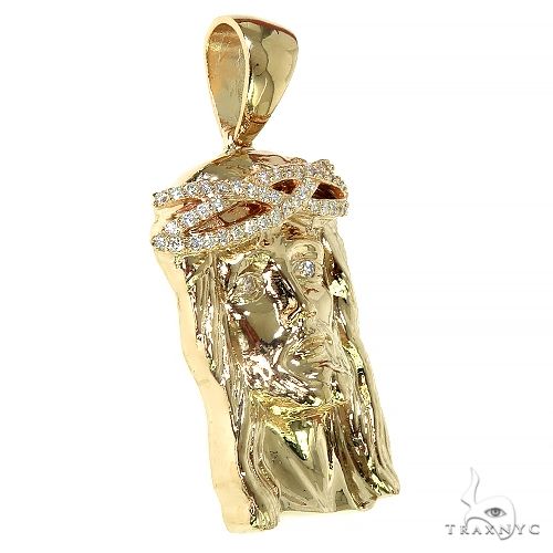 Solid 14K Gold Diamond Crown Jesus Pendant 66406 - Image 2