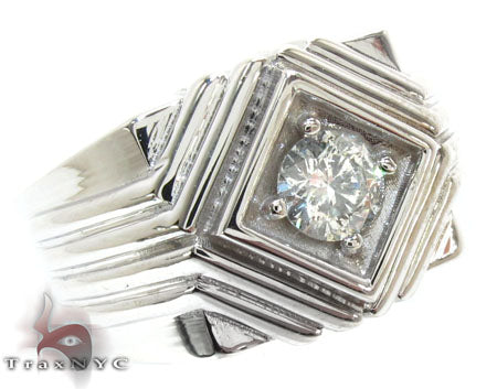 White Gold Mens Solitaire  XL Ring 2585 - Image 1