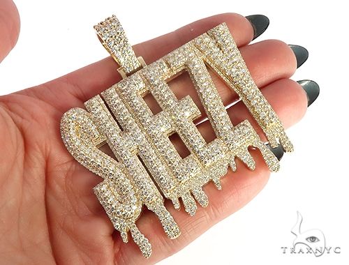 Special Custom Yellow Gold  Name Pendant Sheezy with Drip-Prong Set 65254 - Image 7