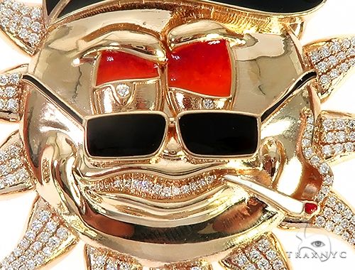 Special Custom Yellow Gold  Prong Diamond Enamel Sunny Pendant 65255 - Image 5