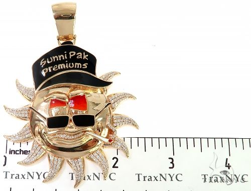 Special Custom Yellow Gold  Prong Diamond Enamel Sunny Pendant 65255 - Image 7