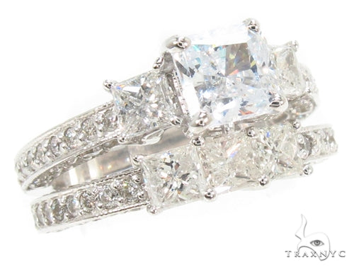 Three Stone Princess Engagement Ring Set 35150 - Image 1