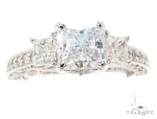 Three Stone Princess Engagement Ring Set 35150 - Image 4