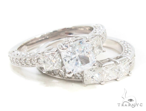 Three Stone Princess Engagement Ring Set 35150 - Image 5