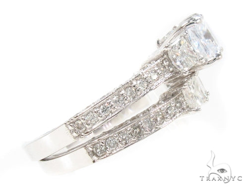 Three Stone Princess Engagement Ring Set 35150 - Image 6