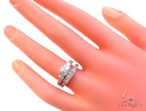 Three Stone Princess Engagement Ring Set 35150 - Image 9