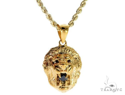 TraxNYC Black Diamond Lion Pendant and Rope Chain Set  61557 - Image 1