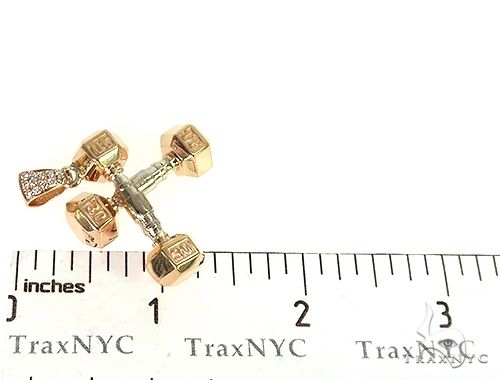 14K Two Tone Big Dumbbells Barbells Fitness Pendant 66106 - Image 7