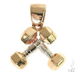 14K Two Tone Small Dumbbells Barbells Fitness Pendant 66107 - Image 3