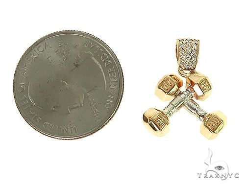 14K Two Tone Small Dumbbells Barbells Fitness Pendant 66107 - Image 5