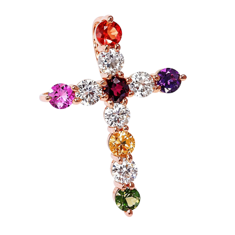 Fruit Loop Diamond Sapphire Cross Pendant 67004