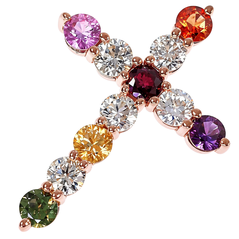 Fruit Loop Diamond Sapphire Cross Pendant 67004