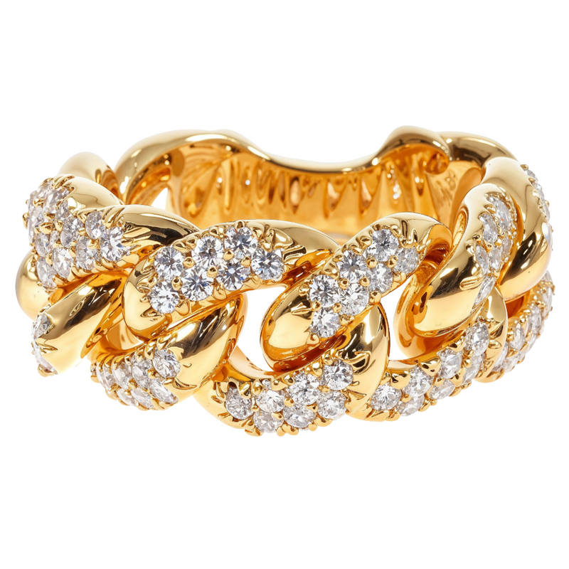 14K Yellow Gold Micro Pave Diamond Cuban Link Ring 64028