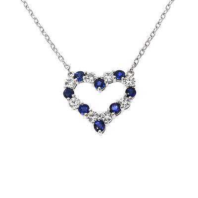 Blue Sapphire Diamond Heart Necklace 67484