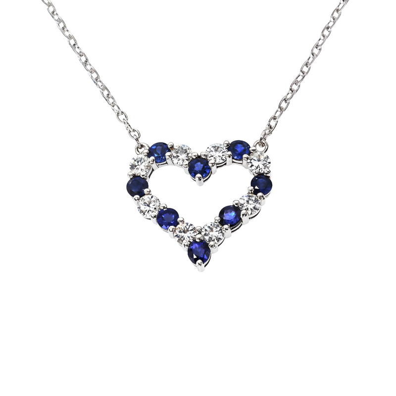 Blue Sapphire Diamond Heart Necklace 67484