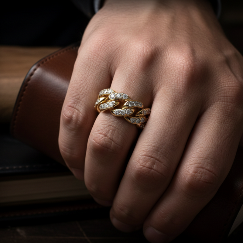 10k Yellow Gold Diamond Miami Cuban Ring 64682