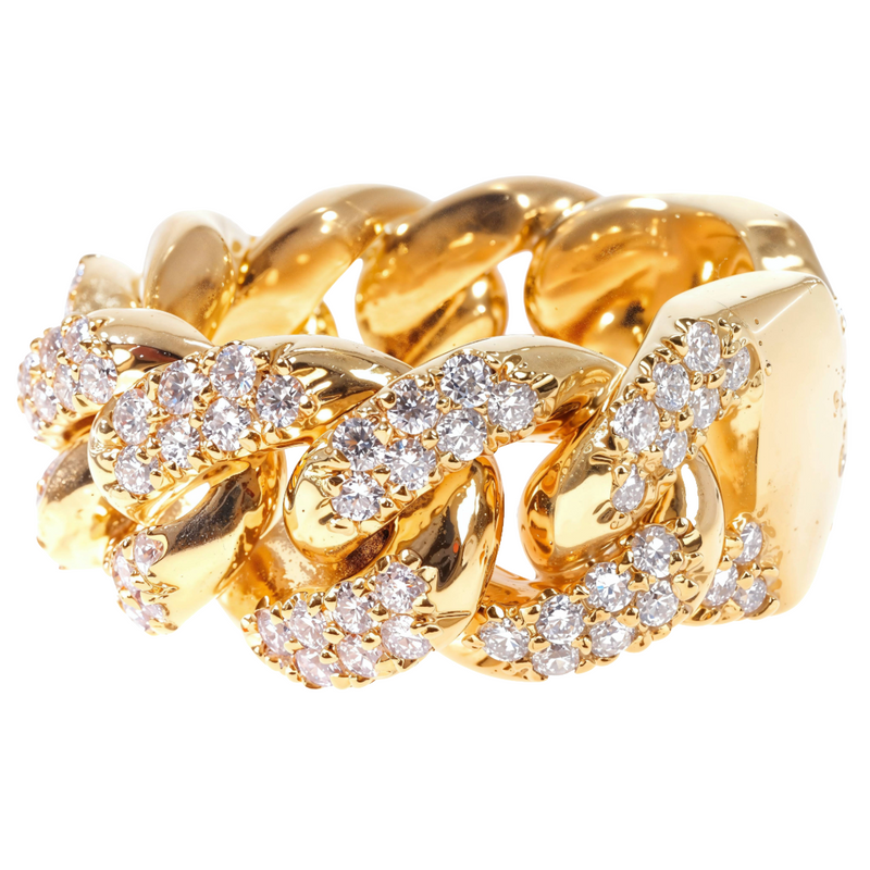 14K Yellow Gold Micro Pave Diamond Cuban Link Ring 64028