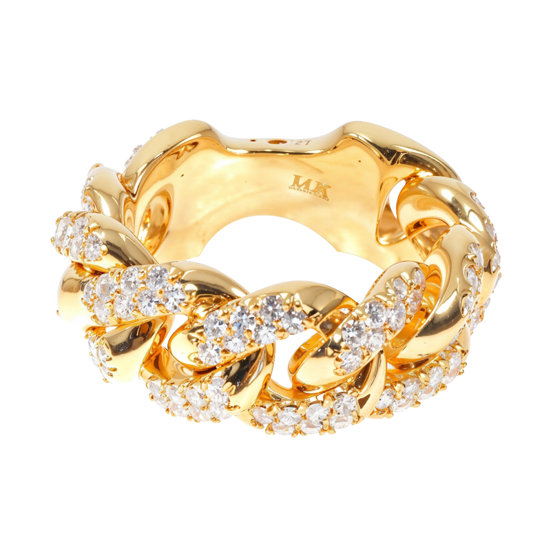 14K Yellow Gold Micro Pave Diamond Cuban Link Ring 64028