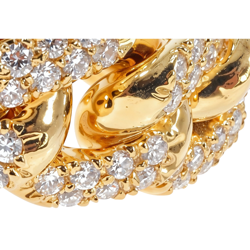 14K Yellow Gold Micro Pave Diamond Cuban Link Ring 64028