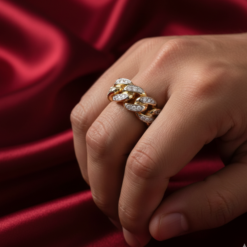 14k Yellow Gold 10mm Diamond Miami Cuban Ring 65017