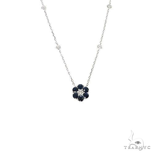 Water Sapphire Diamond Flower Necklace 67226 - Image 1