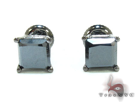 Black Gold Princess Cut Prong Black Diamond Earrings 23287 - Image 1