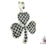 White Gold Round Cut Prong Black Diamond Clover Pendant 24855 - Image 2