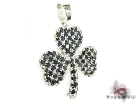 White Gold Round Cut Prong Black Diamond Clover Pendant 24855 - Image 2
