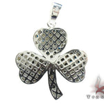 White Gold Round Cut Prong Black Diamond Clover Pendant 24855 - Image 5