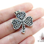 White Gold Round Cut Prong Black Diamond Clover Pendant 24855 - Image 8