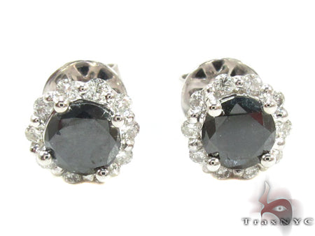 White Gold Round Cut Prong Black and White Diamond Earrings 24828 - Image 1